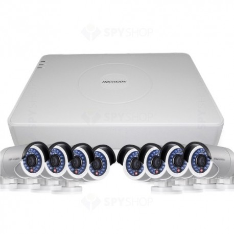Sistem supraveghere exterior TurboHD Hikvision TVI-8EXT20-720P-S, 8 camere, 1 MP, IR 20 m